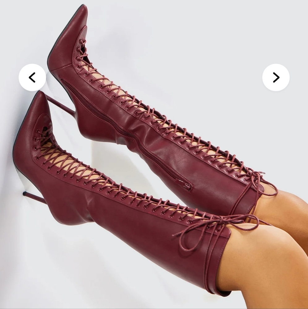 Burgundy Lace Up Boots - Picture 3 of 6